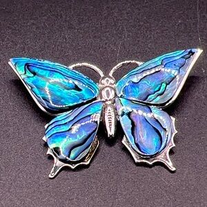 Vintage Blue Abalone Butterfly Brooch